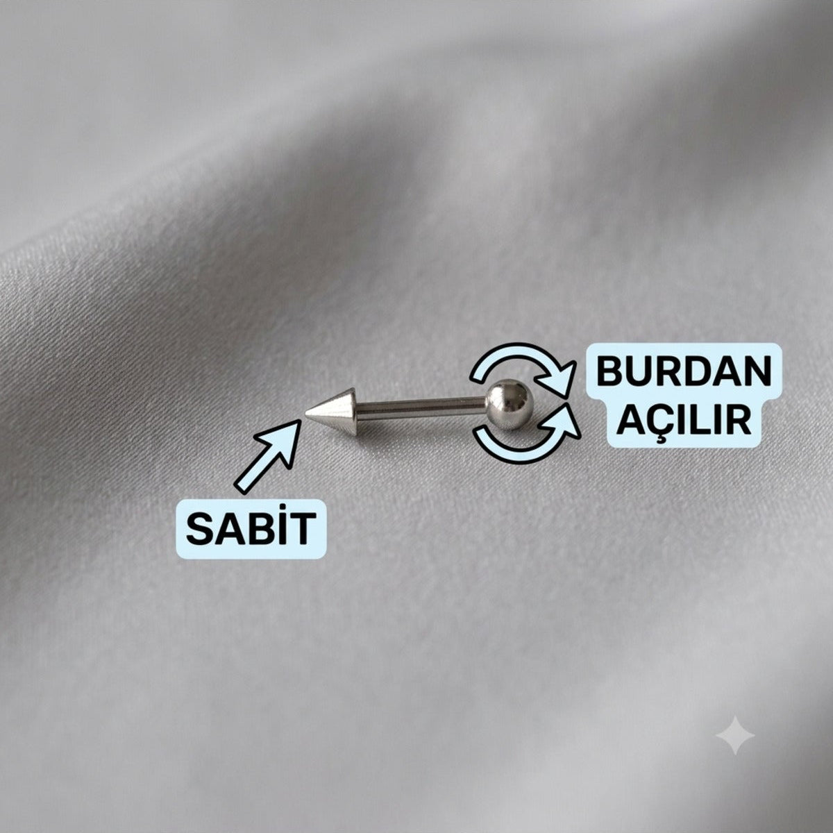 RED GLAME - Zirkon Taşlı Tragus Helix Lobe Conch Rook Cerrahi Çelik Piercing ARKASI TOPLU