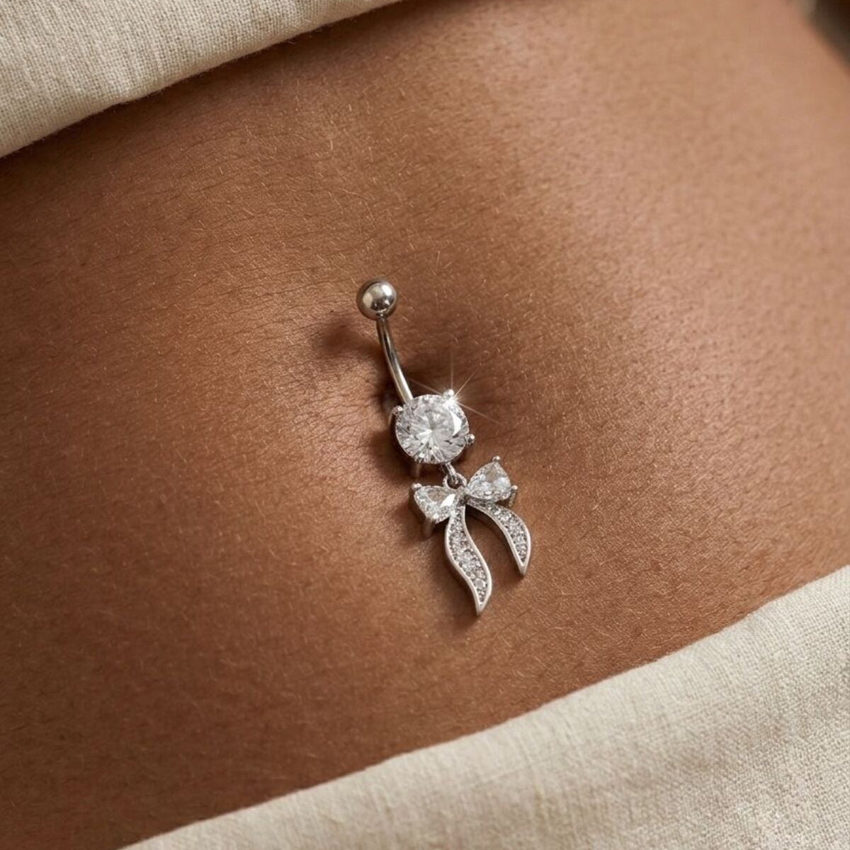 Sparkle Veil Göbek Piercingi Gümüş renk zirkon taşlı cerrahi çelik