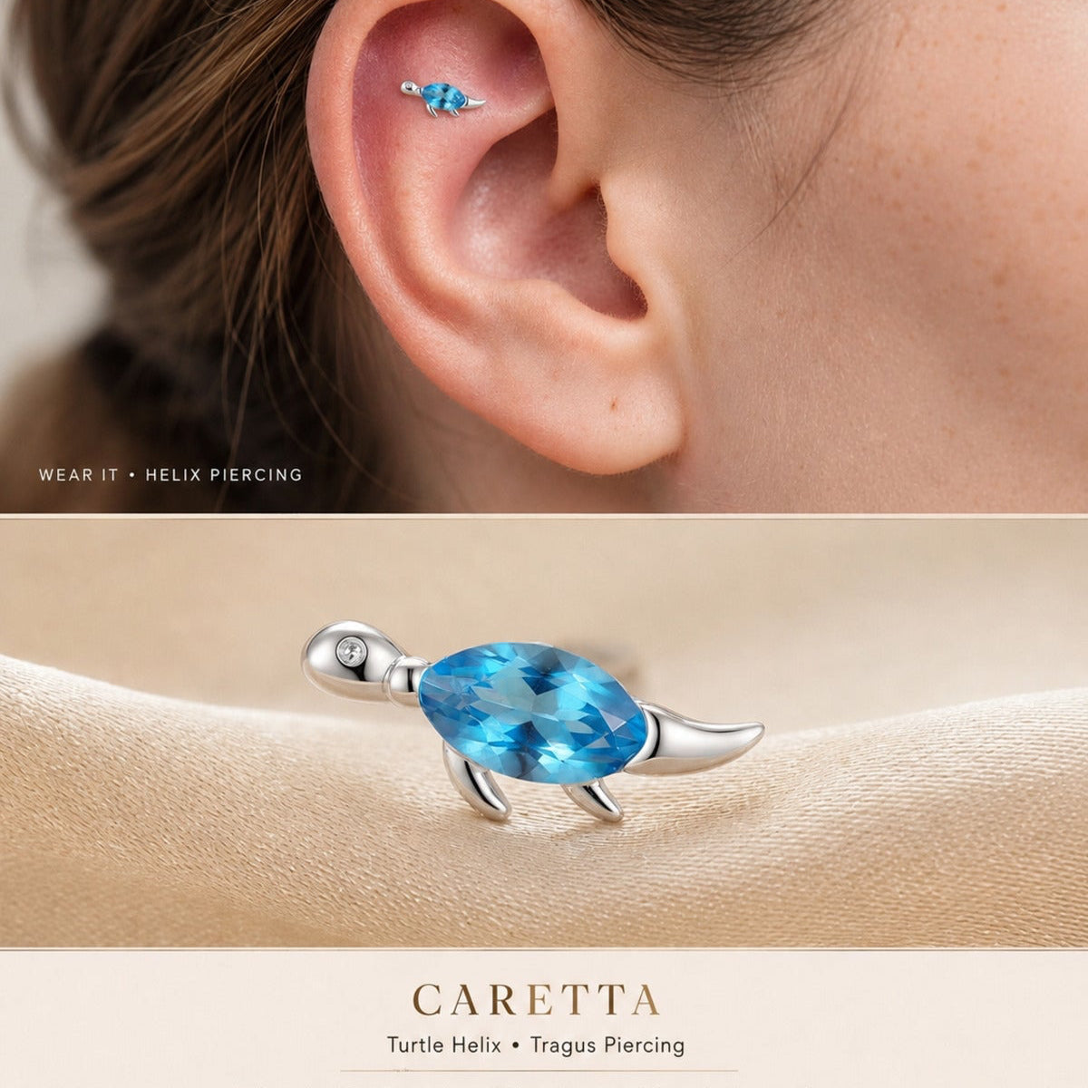 CARETTA - Zirkon Taşlı Tragus Helix Lobe Conch Rook Cerrahi Çelik Piercing ARKASI TOPLU