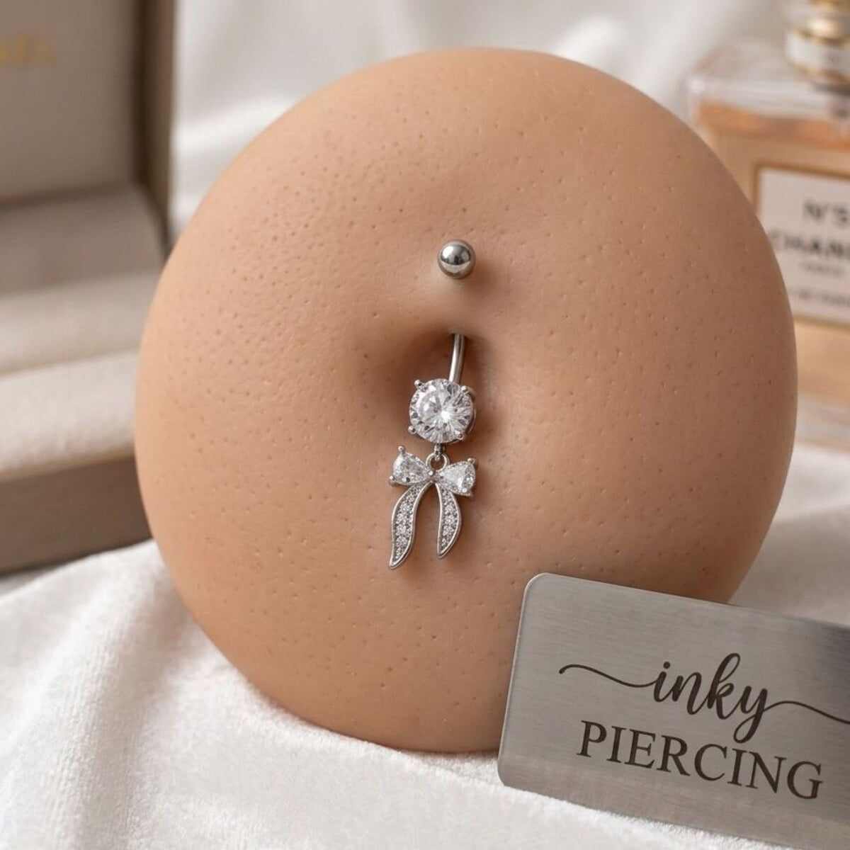 Sparkle Veil Göbek Piercingi Gümüş renk zirkon taşlı cerrahi çelik