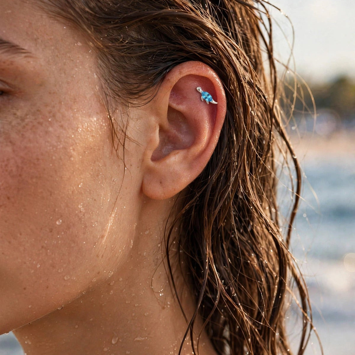 CARETTA - Zirkon Taşlı Tragus Helix Lobe Conch Rook Cerrahi Çelik Piercing ARKASI TOPLU
