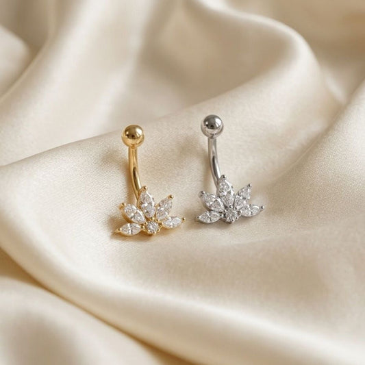 Lotus Bloom Göbek Piercingi Cerrahi Çelik Zirkon Taşlı Gold Silver Renk Seçenekleri