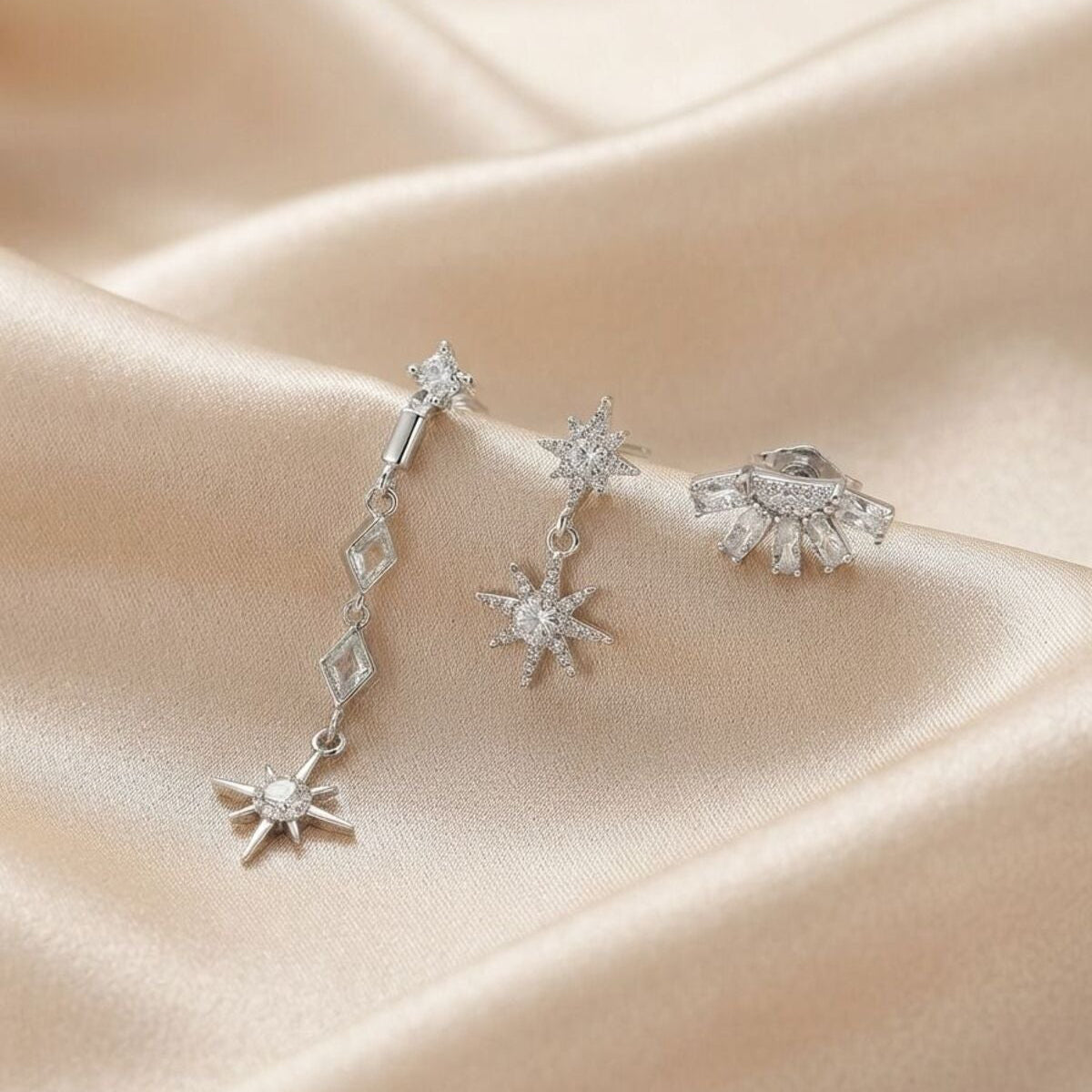 stardust üçlü sallantılı küpe seti cerrahi çelik premium silver renk