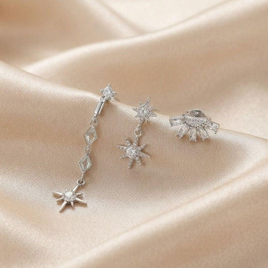 stardust üçlü sallantılı küpe seti cerrahi çelik premium silver renk