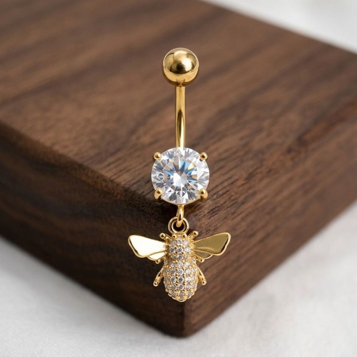 Aura Bee Göbek Piercingi Zirkon Taşlı Sallantılı Premium Gümüş altın renk seçenekleri