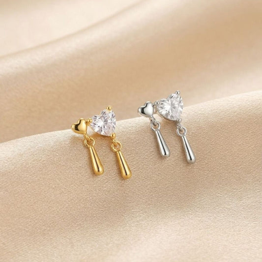DOUBLE HEART - Zirkon Taşlı Tragus Helix Lobe Conch Rook Cerrahi Çelik Piercing ARKASI TOPLU
