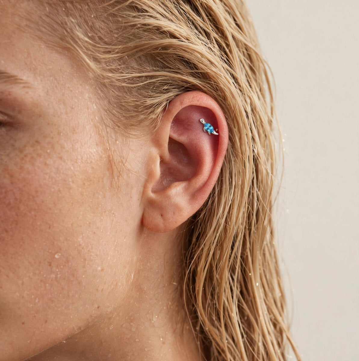 CARETTA - Zirkon Taşlı Tragus Helix Lobe Conch Rook Cerrahi Çelik Piercing ARKASI TOPLU