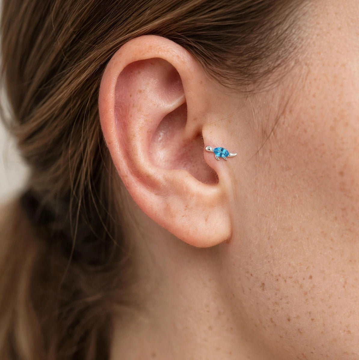 CARETTA - Zirkon Taşlı Tragus Helix Lobe Conch Rook Cerrahi Çelik Piercing ARKASI TOPLU
