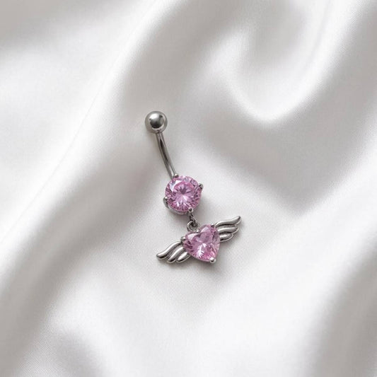 Luna Petal Göbek Piercingi Premium Cerrahi Çelik Pembe Zirkon Taşlı