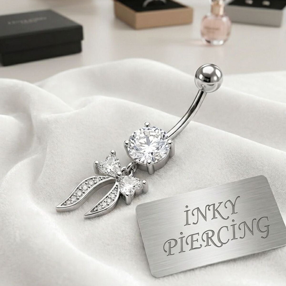 Sparkle Veil Göbek Piercingi Gümüş renk zirkon taşlı cerrahi çelik