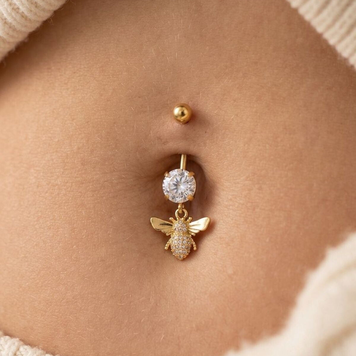 Aura Bee Göbek Piercingi Zirkon Taşlı Sallantılı Premium Gümüş altın renk seçenekleri