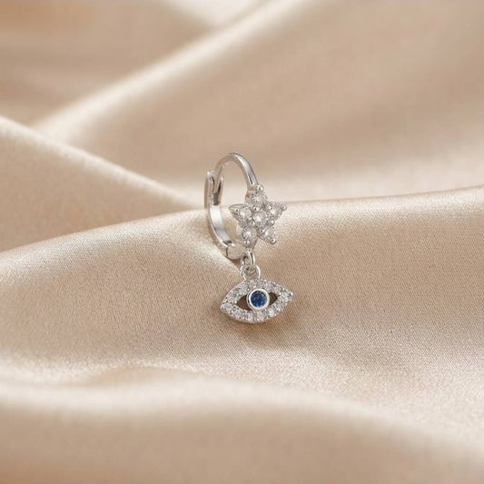 Celestial Nazar - Zirkon Taşlı Halka Tragus Helix Lobe Conch Rook Cerrahi Çelik Piercing